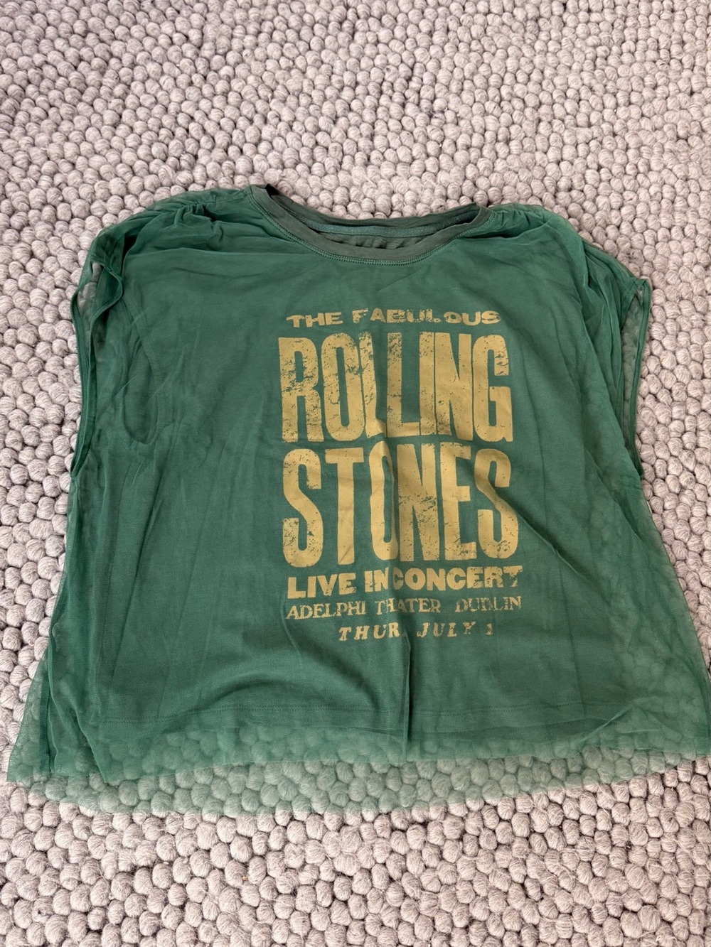 Pilcro | Anthropologie Green Muscle Tee with Yellow Rolling Stones Graphic